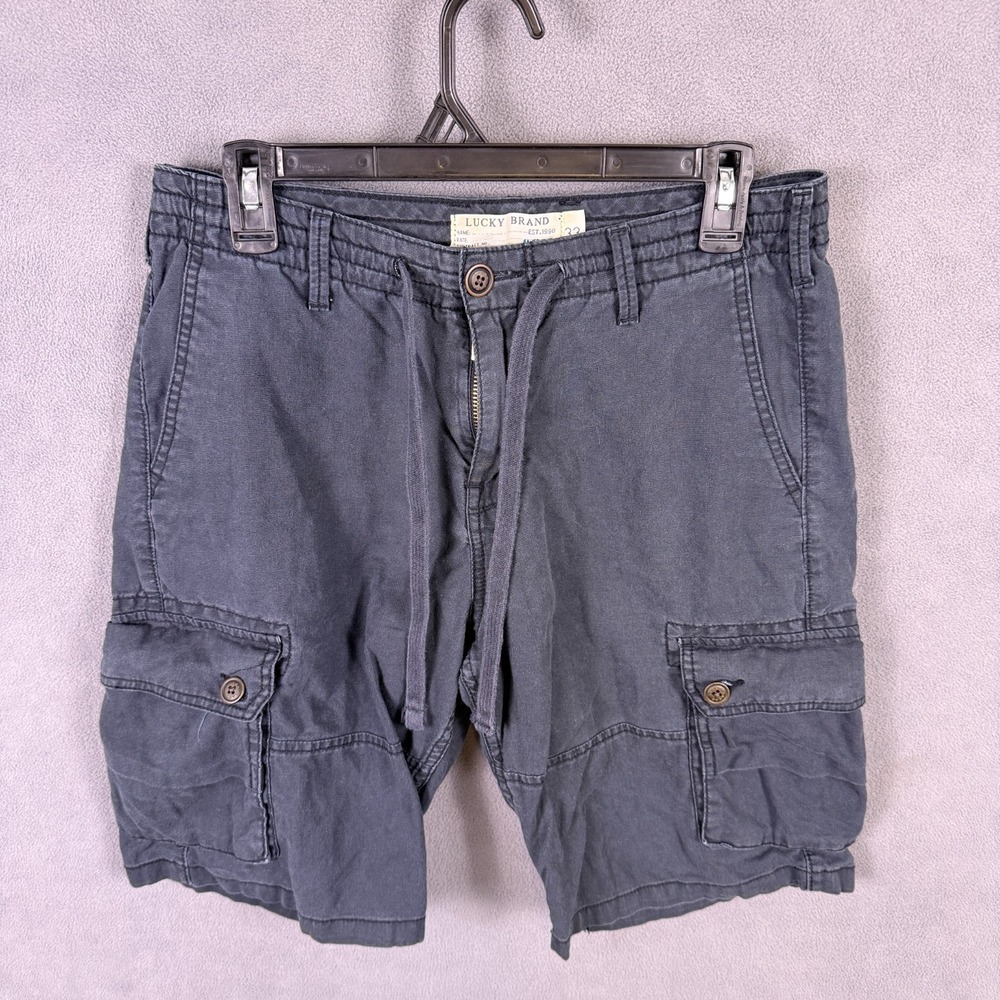 Lucky Brand‎ Mens Black Cotton Cargo Shorts Size 33 Relaxed Fit Utility 10in